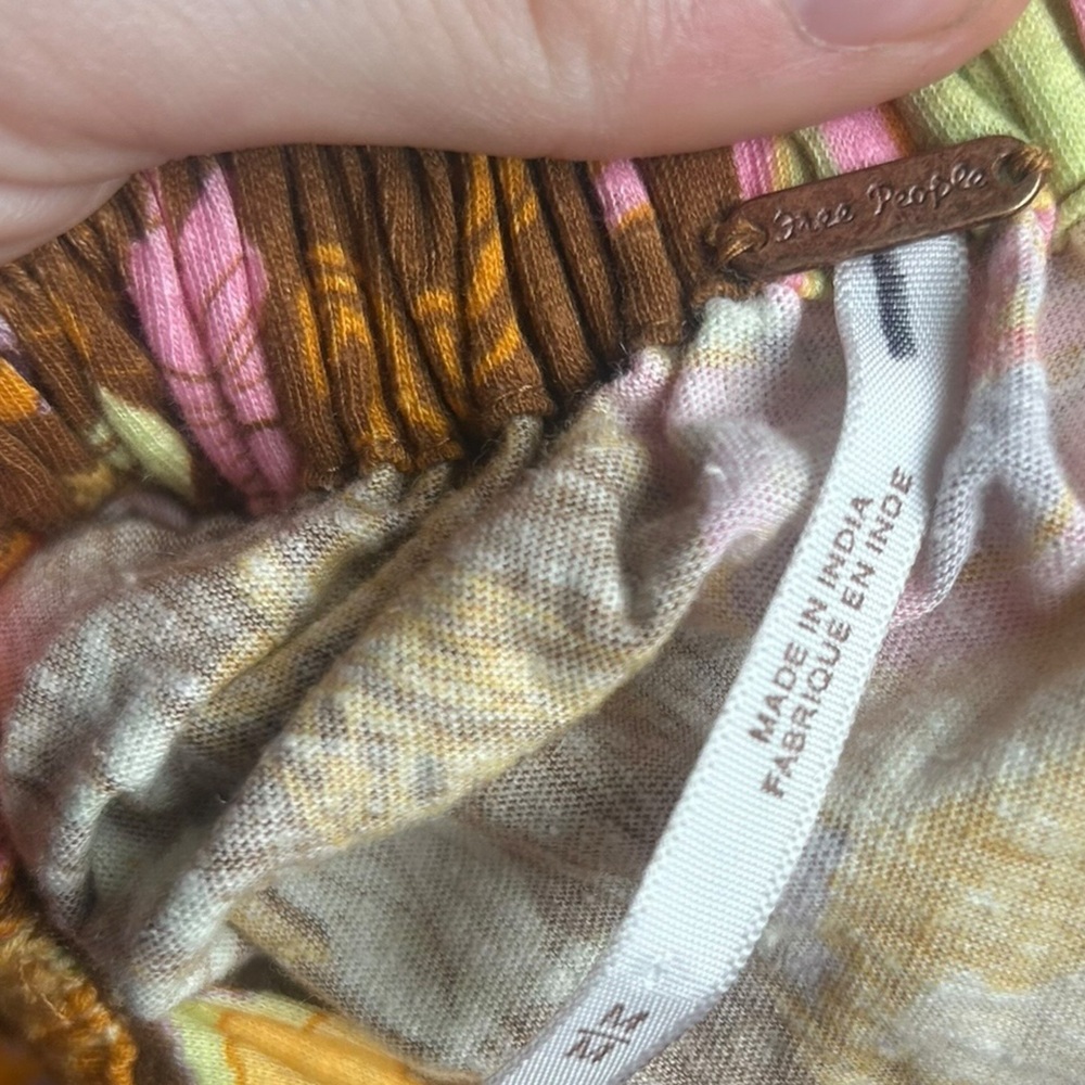 Free People Bali Moroccan Flowers Tunic Brown Yellow Size Medium Cotton - Picture 6 of 8
